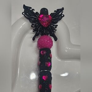 Butterfly Beaded Pem Valentines Day Black Rhinestone Pink Gift Black Ink